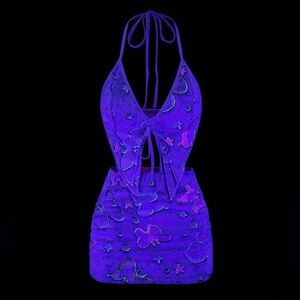 UV Reactive Fluffy Butterfly Festival Skirt Set